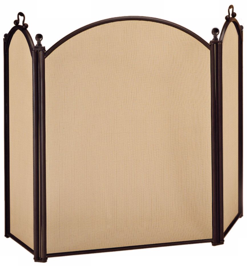 Three-Fold 33" High Arched Black Fireplace Screen