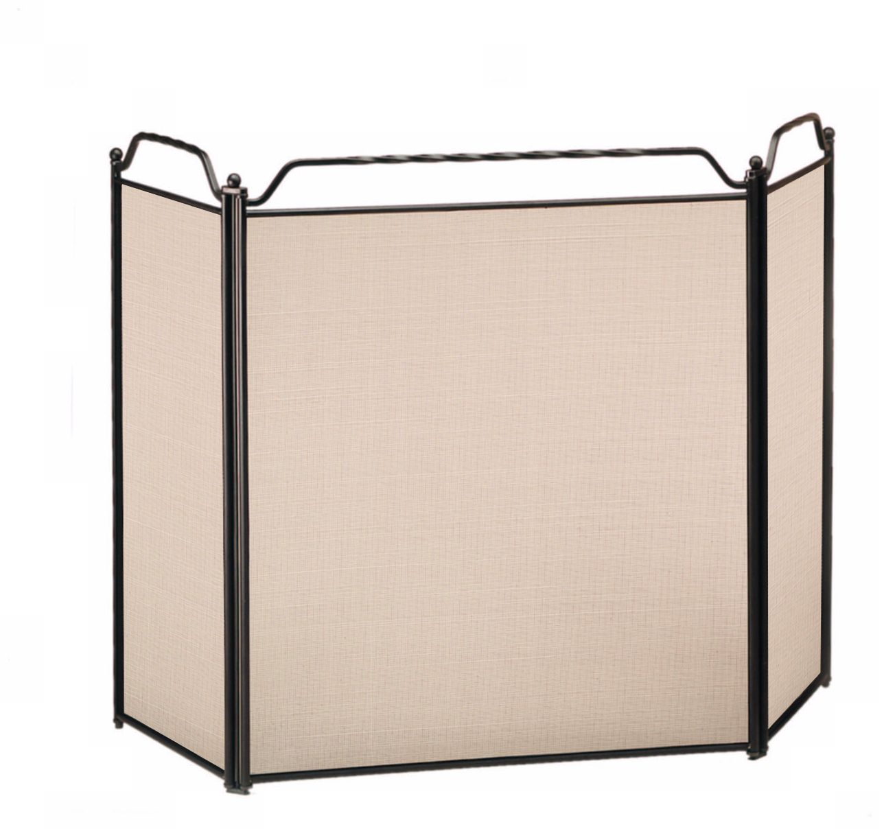 Three-Fold Black Rail Design Fireplace Screen