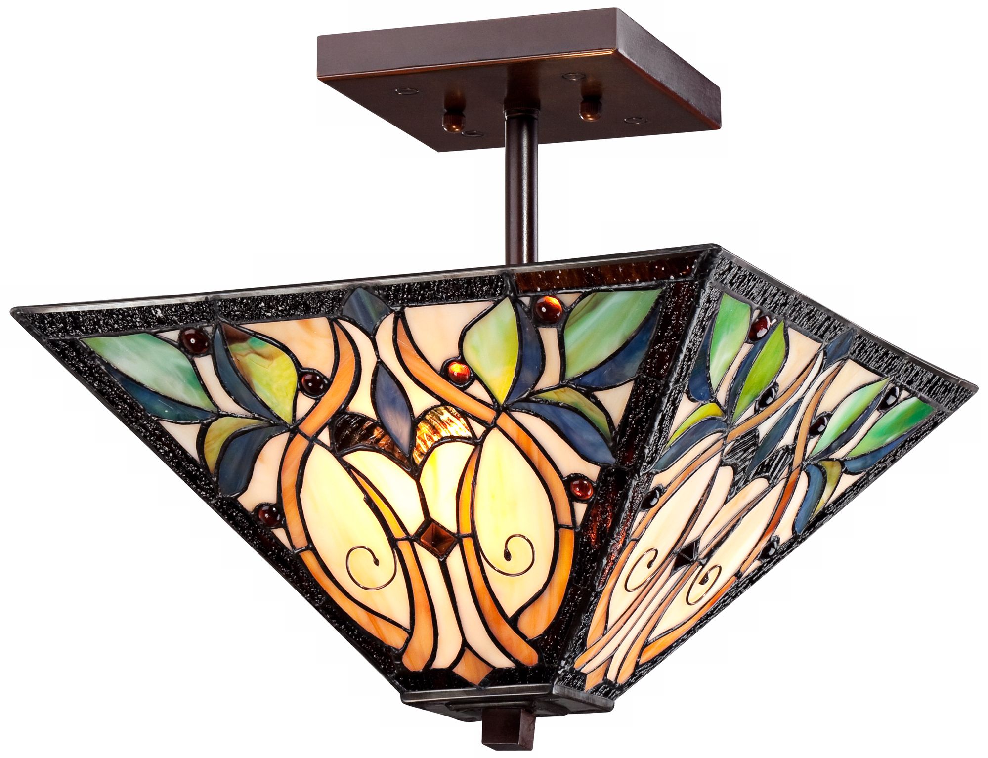 Semi-Flush Bronze 14" Wide Tiffany Style Ceiling Light