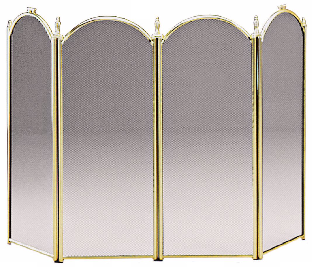 Four-Fold 32" High Plated Brass Fireplace Screen