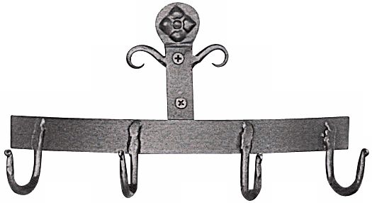 Four Black Center Mounting Wrought Iron Wall Hooks