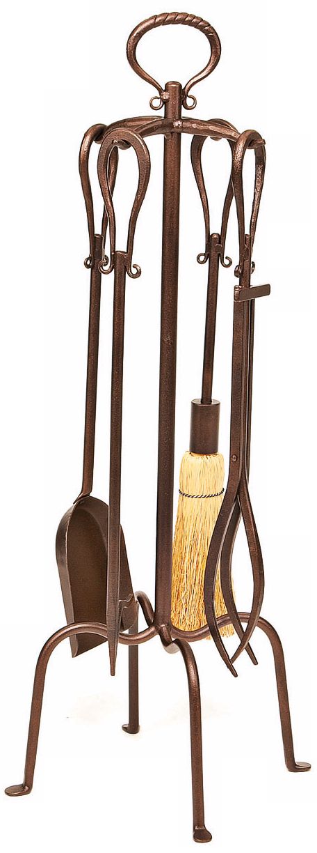 Loop Roman Bronze 4-Piece Wrought Iron Fireplace Tool Set