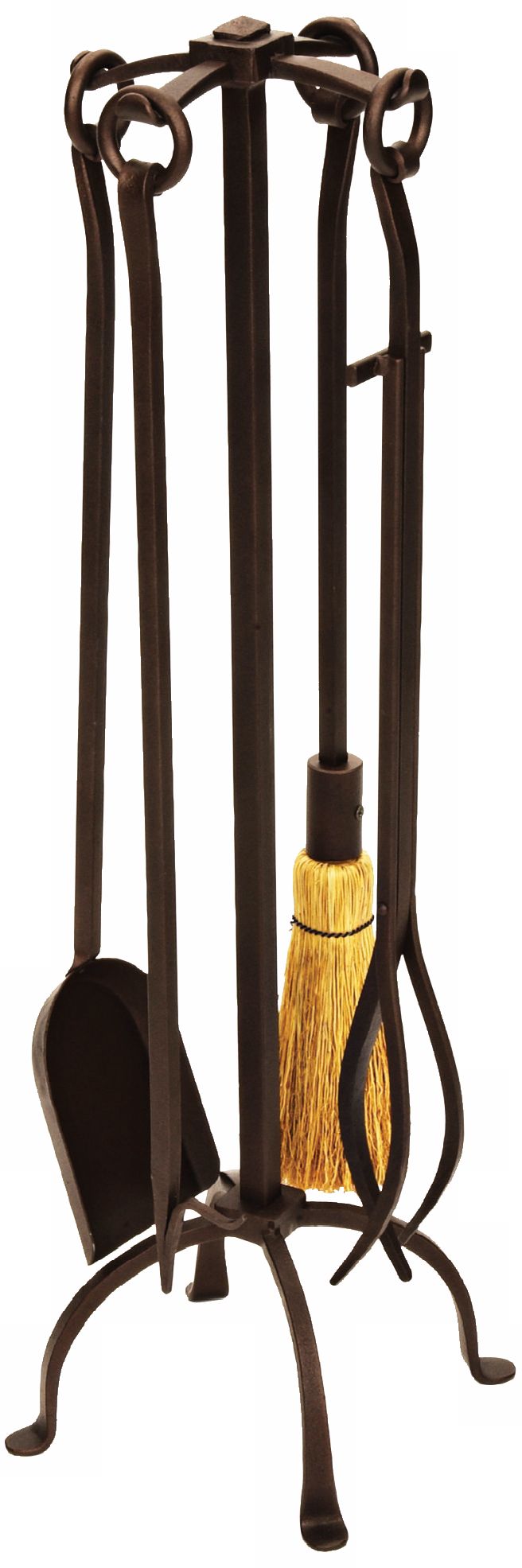 English Country 4-Piece Wrought Iron Fireplace Tool Set