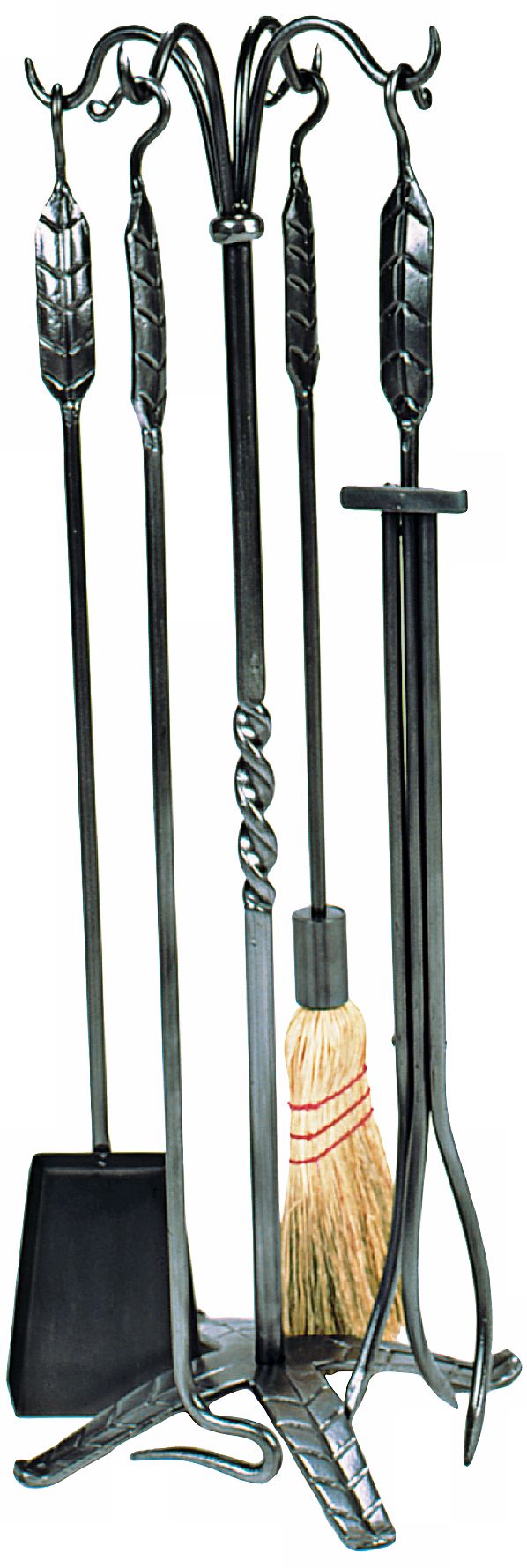 Large Leaf Graphite 4-Piece Wrought Iron Fireplace Tool Set