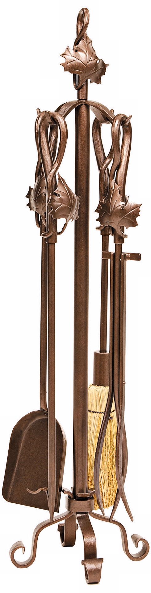 Maple Leaf Bronze 4-Piece Wrought Iron Fireplace Tool Set