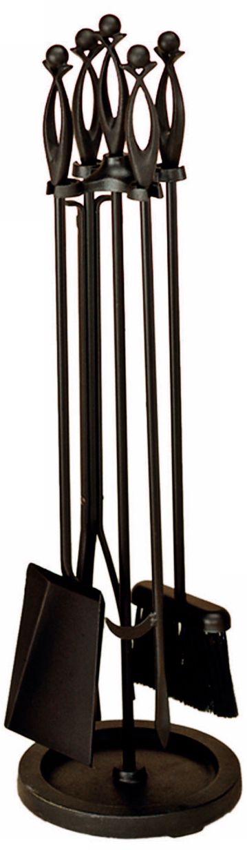 Ball and Loop Black Iron 4-Piece Fireplace Tool Set