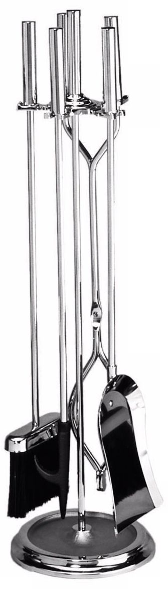 Chrome Finish Natural Iron 4-Piece Fireplace Tool Set