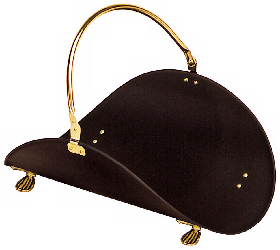 Brass Plate and Black Fireplace Log Basket