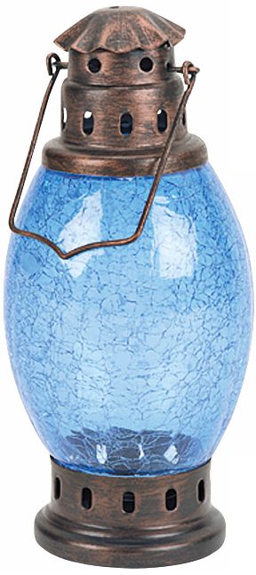 Cobalt Blue Crackle Glass Antique Copper Lantern