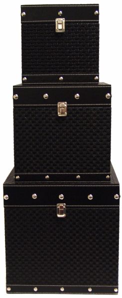 Set of 3 Black Leather Trunks