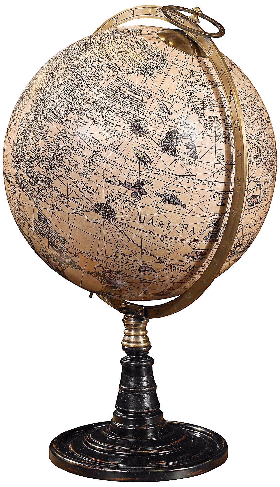 17th Century Hondius Old World Globe on Rosewood Stand
