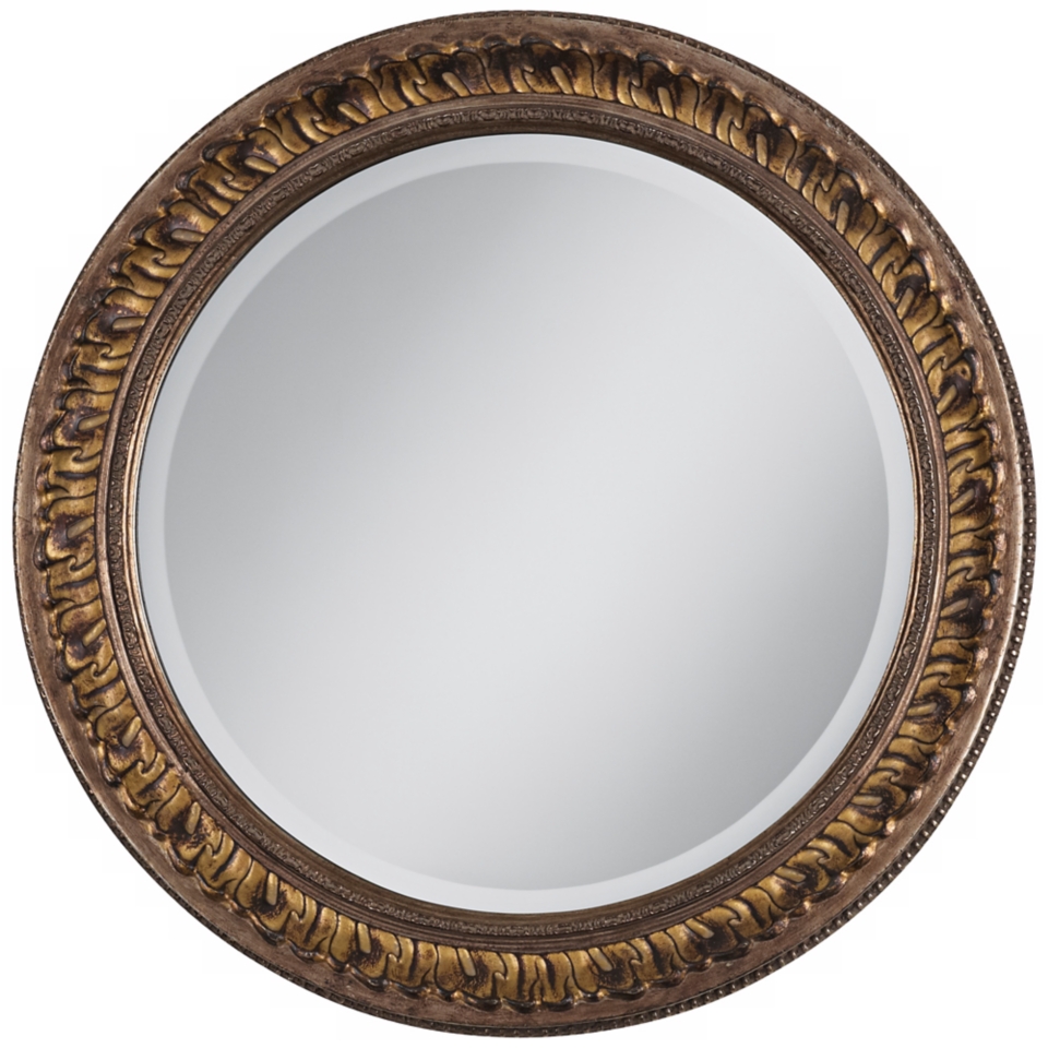 Gold Floral Relief 25 3/4" Wide Round Wall Mirror   #V0427