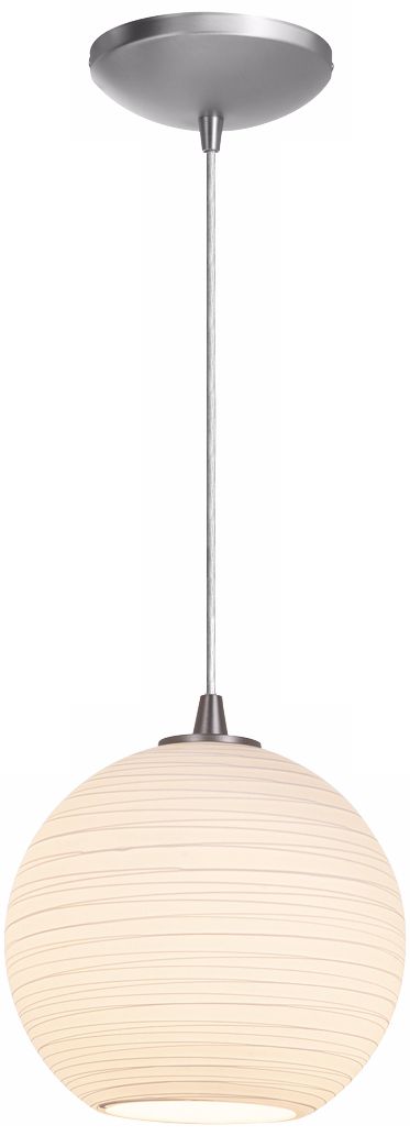 Lantern Brushed Steel 8" Wide Lined Glass Pendant Light