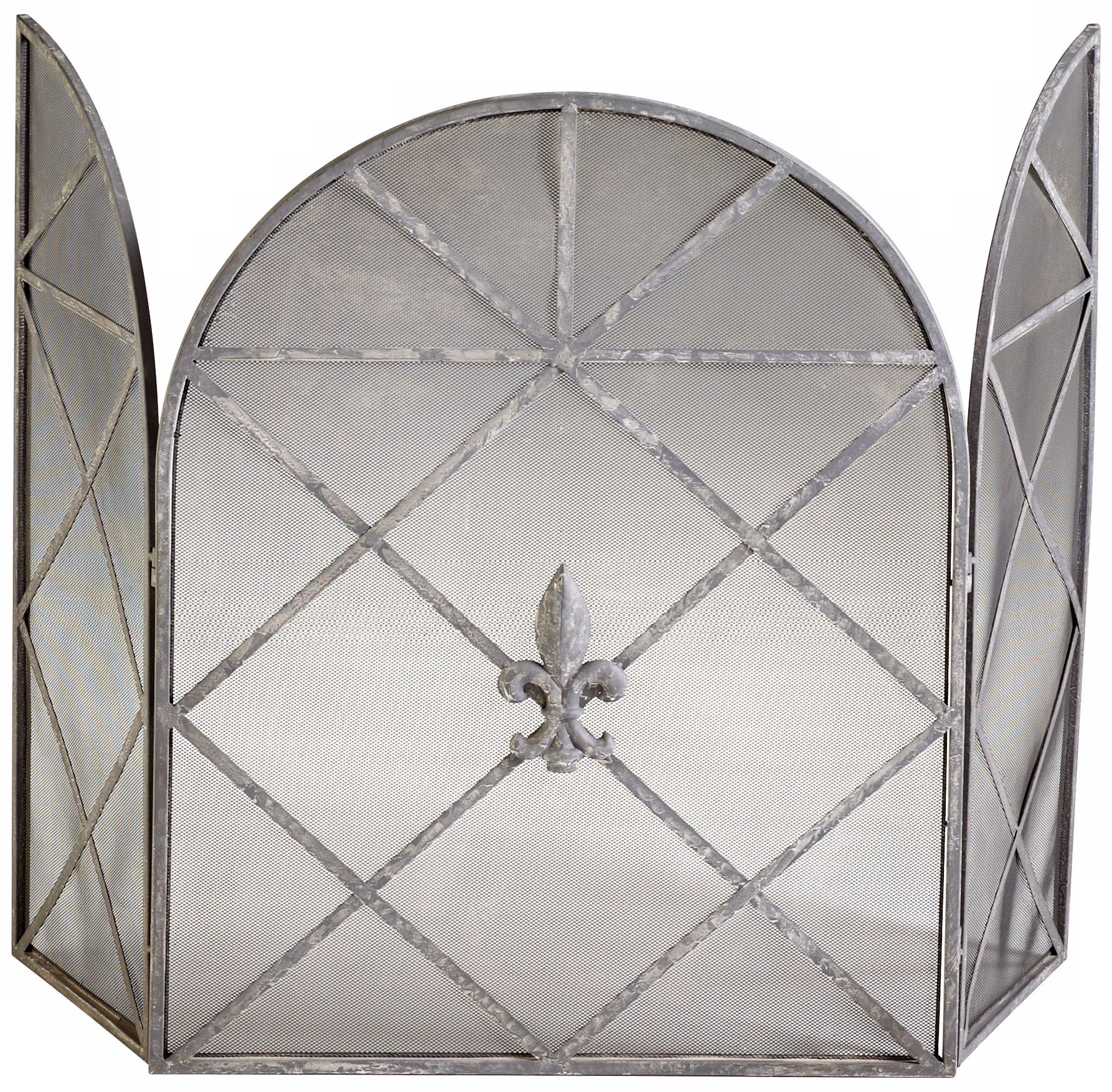 Caswell Rustic Gray Iron Fireplace Screen