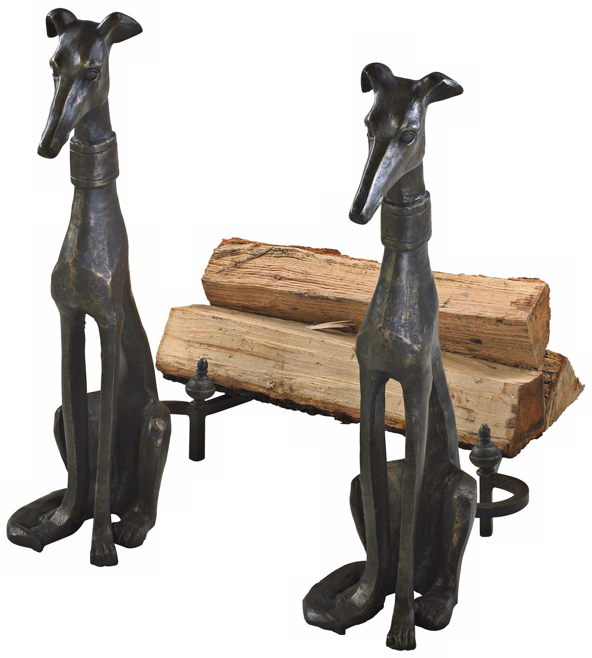 Set of Two Canyon Bronze Dog Cast Iron Fireplace Andirons