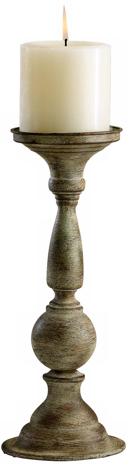 Large Stewart Antique White 14" High Wood Candlestick