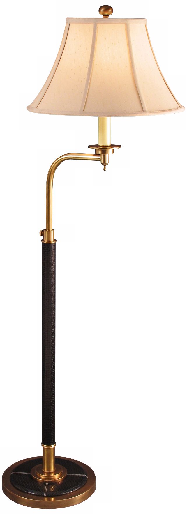 Markham Antique Brass Black Leather Adjustable Floor Lamp