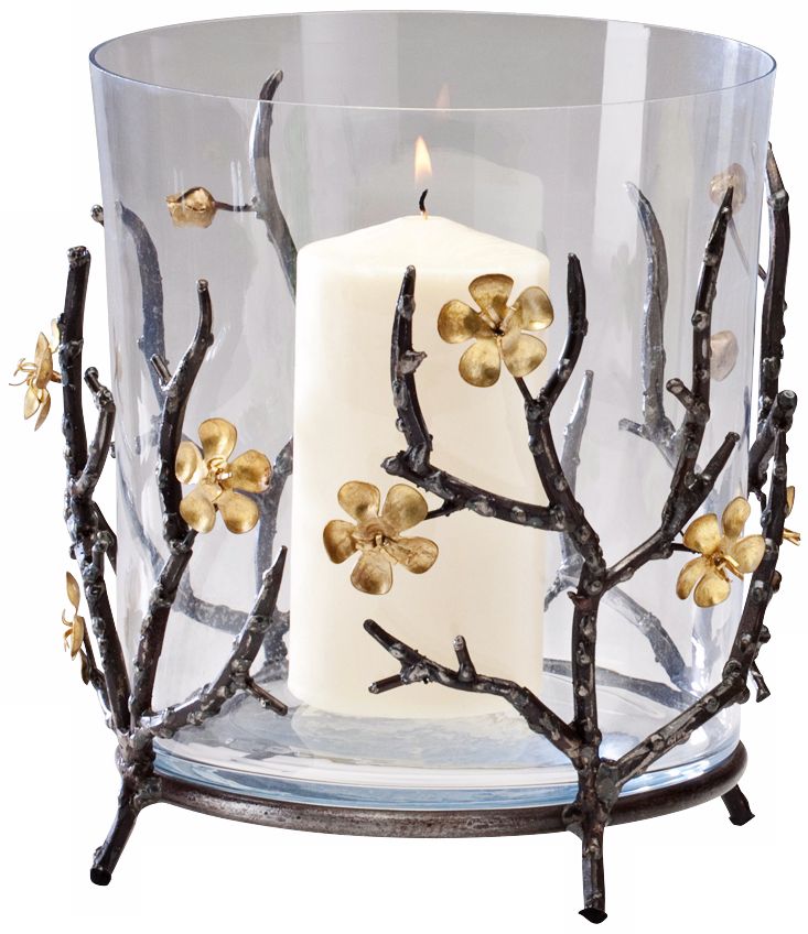 Large Botanica Raw Steel and Gold Candle Holder