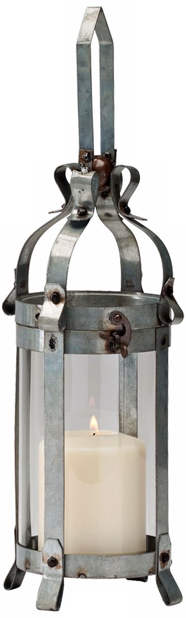 Brennan Rustic Iron and Glass 12" High Pillar Candle Holder