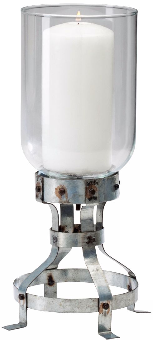 Campbell Rustic Iron and Glass 13" High Pillar Candle Holder