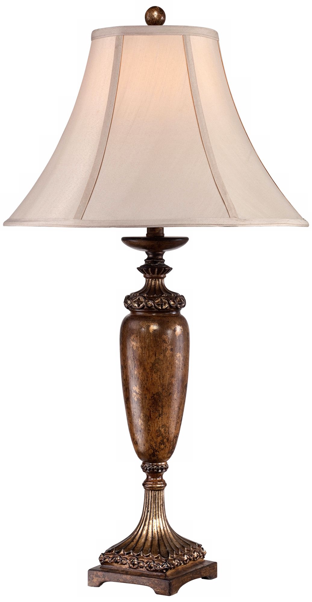 Petite Vase with Light Tan Shade Bronze Table Lamp