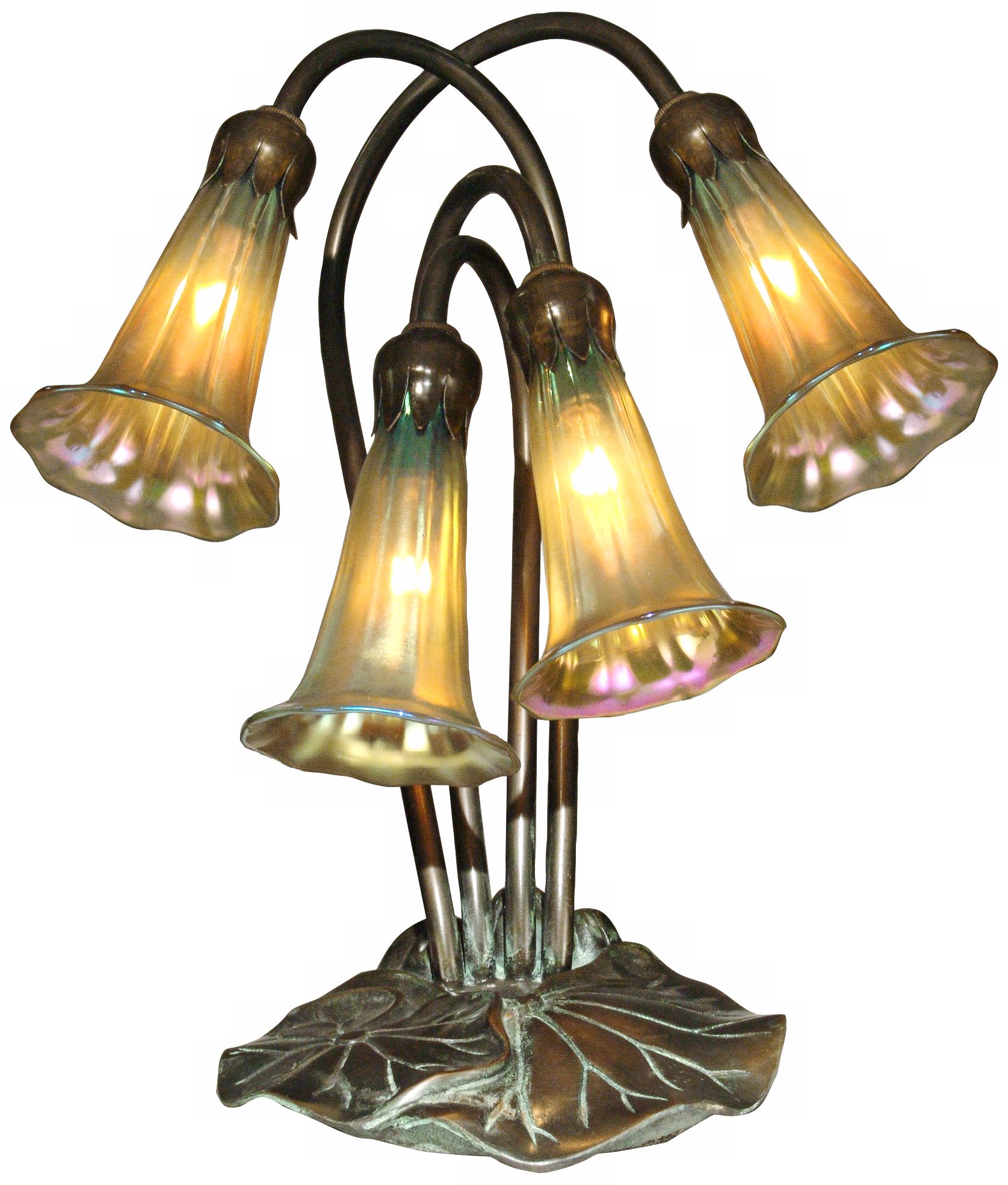 Gold Lily Luster Glass 4-Light Dale Tiffany Table Lamp