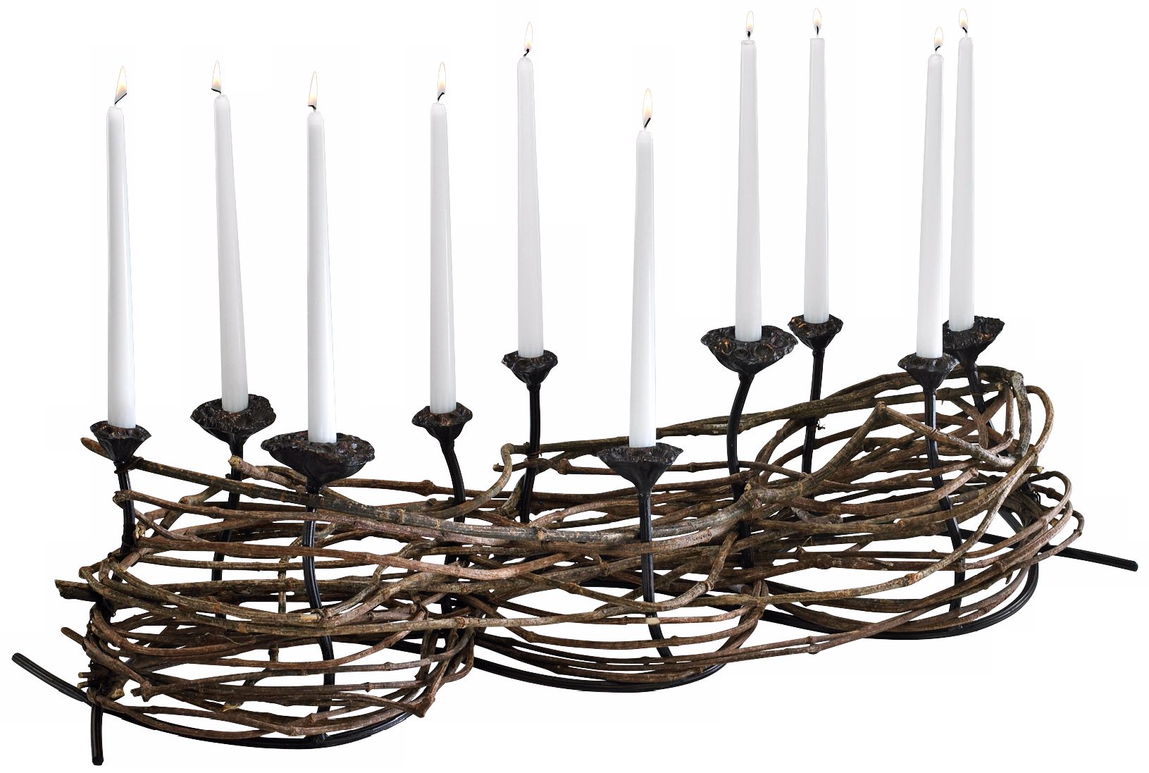 Nest Weave Iron and Wood Taper Candle Holder