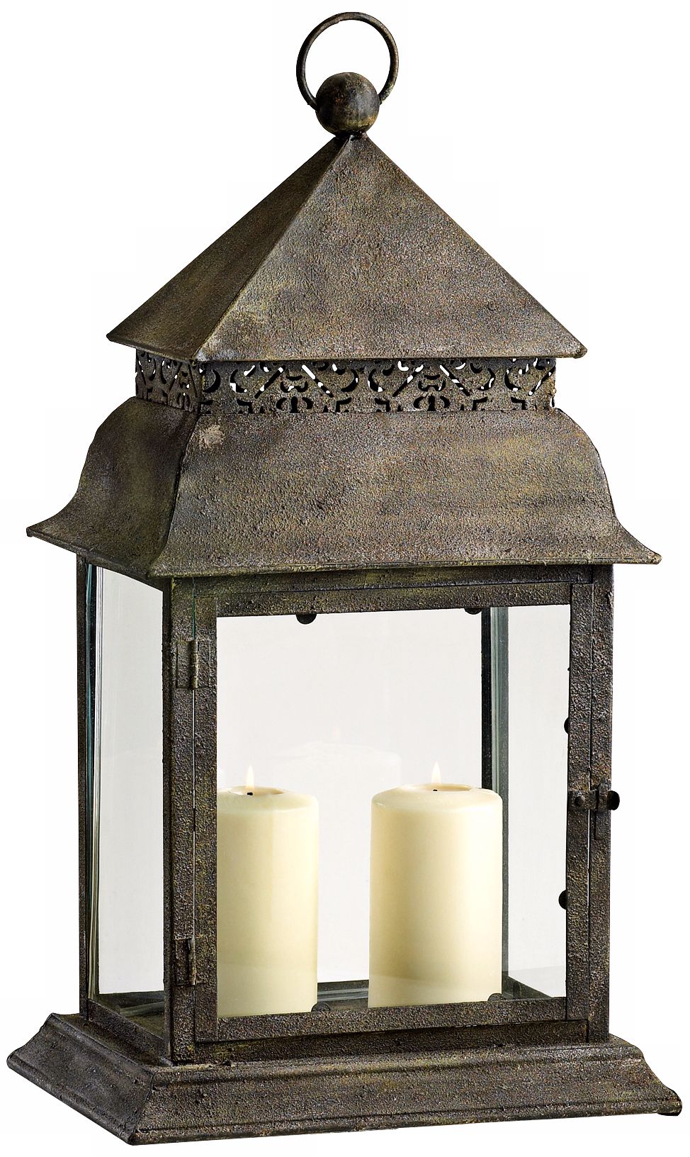 Mason Rustic Patina Pillar Candle Lantern