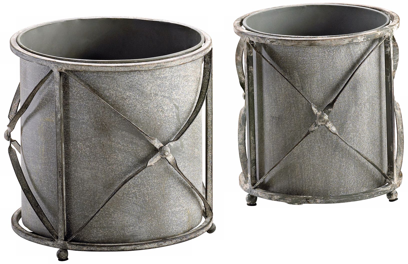 Set of 2 Sheldon Rustic Gray Iron Round Planters