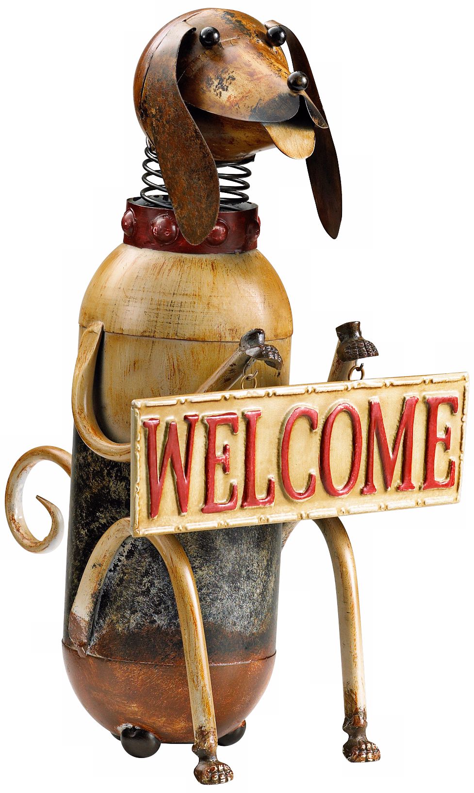 Dog Holding Welcome Sign Statue