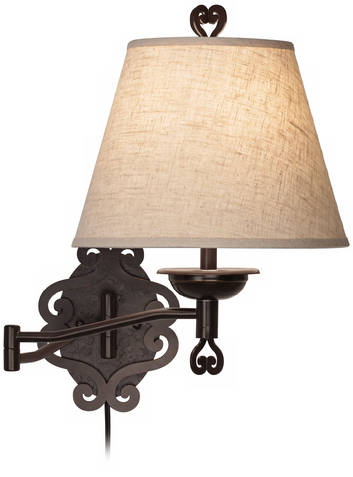 Rustic Hammered Metal Plug-In Swing Arm Wall Lamp