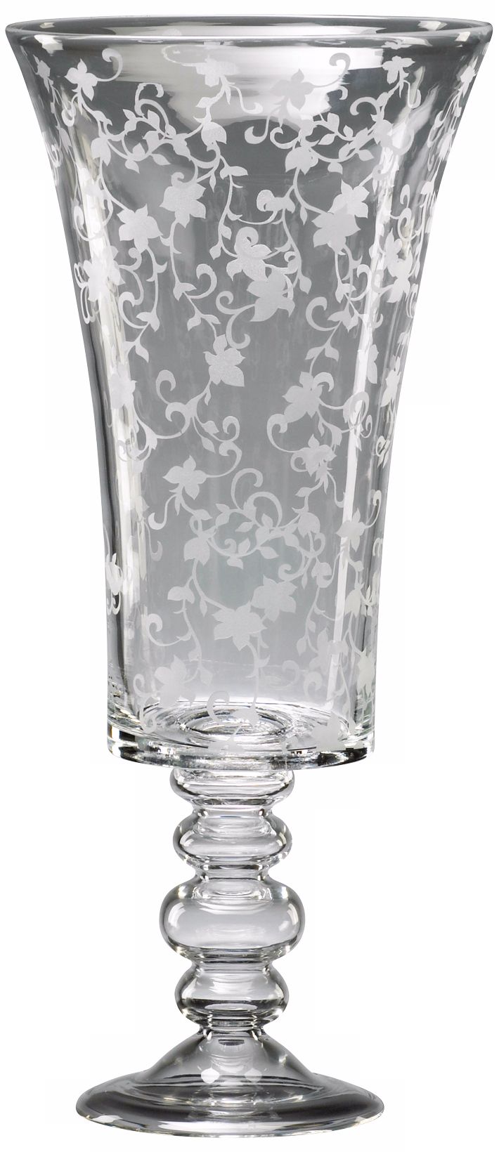 Large White Floral and Clear Glass Vase