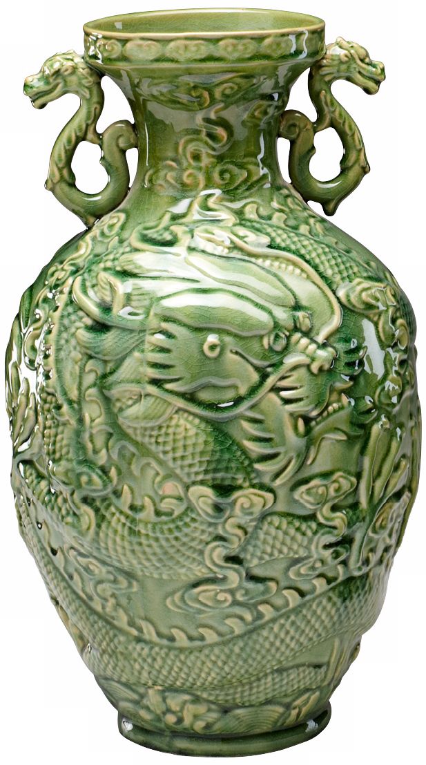 Large Green Apple Singapore Dragon Vase