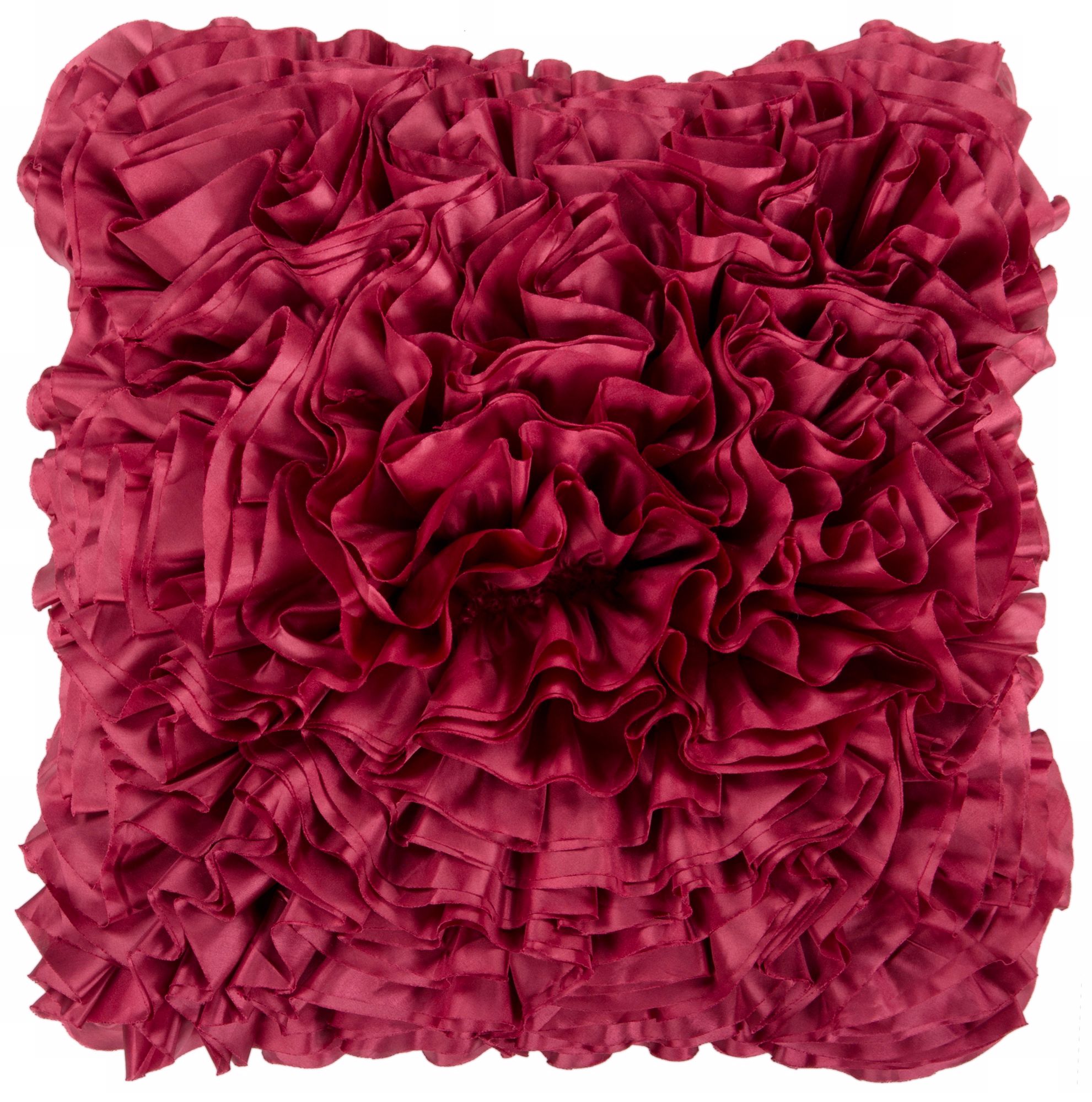 Surya 18" Square Cerise Red Ruffled Accent Pillow