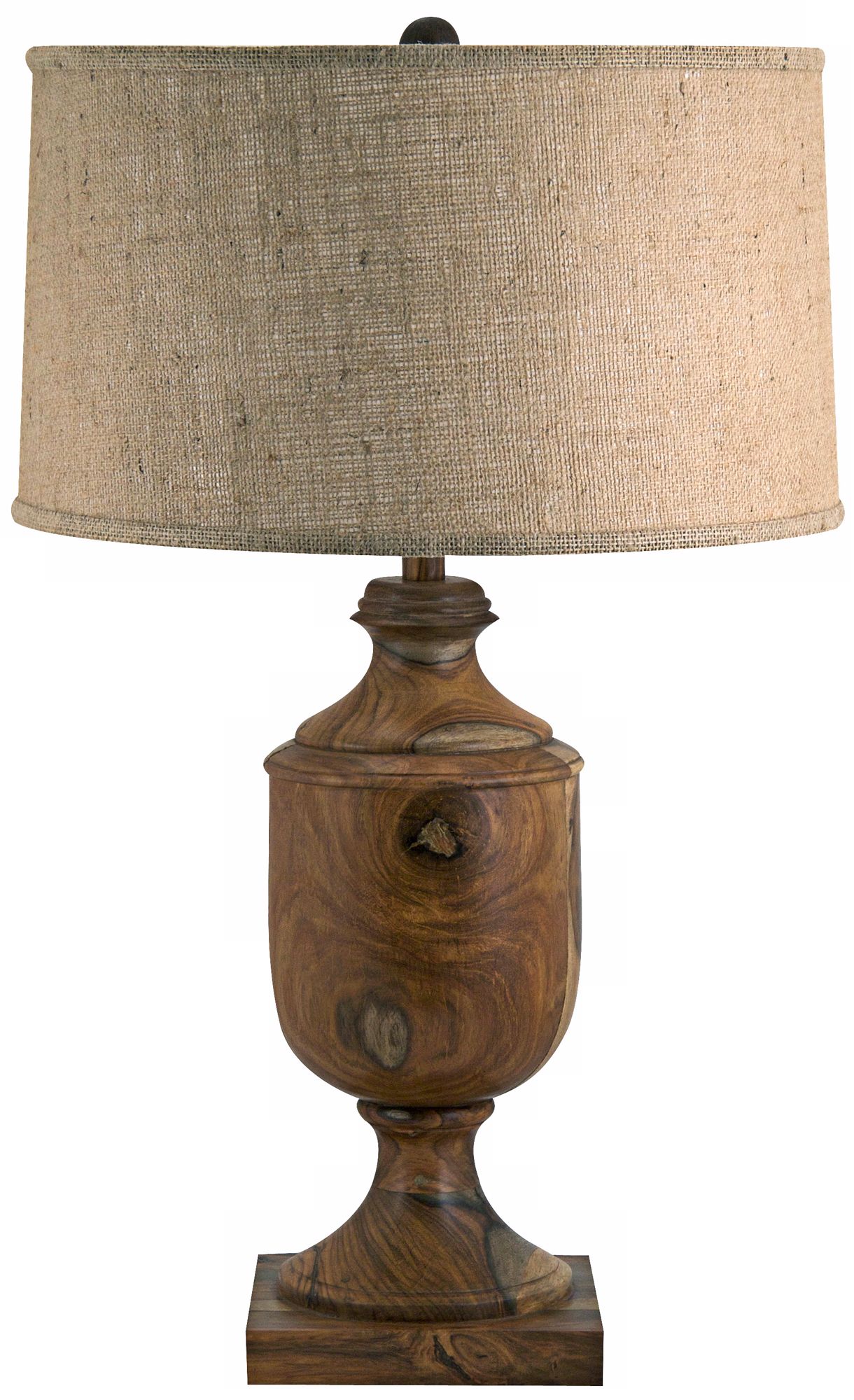 Solid Wood Urn with Burlap Shade Table Lamp