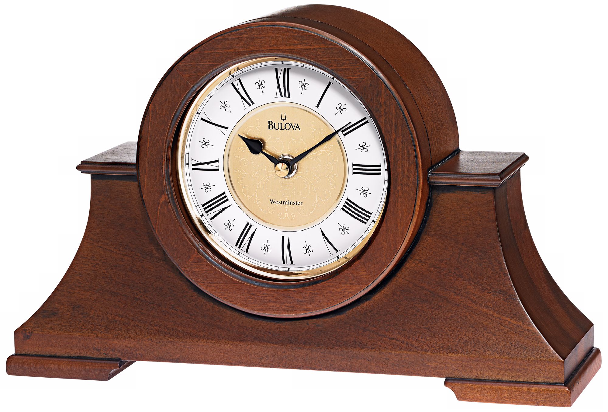 Cambria Chimes Antique Walnut 12" Wide Bulova Mantel Clock