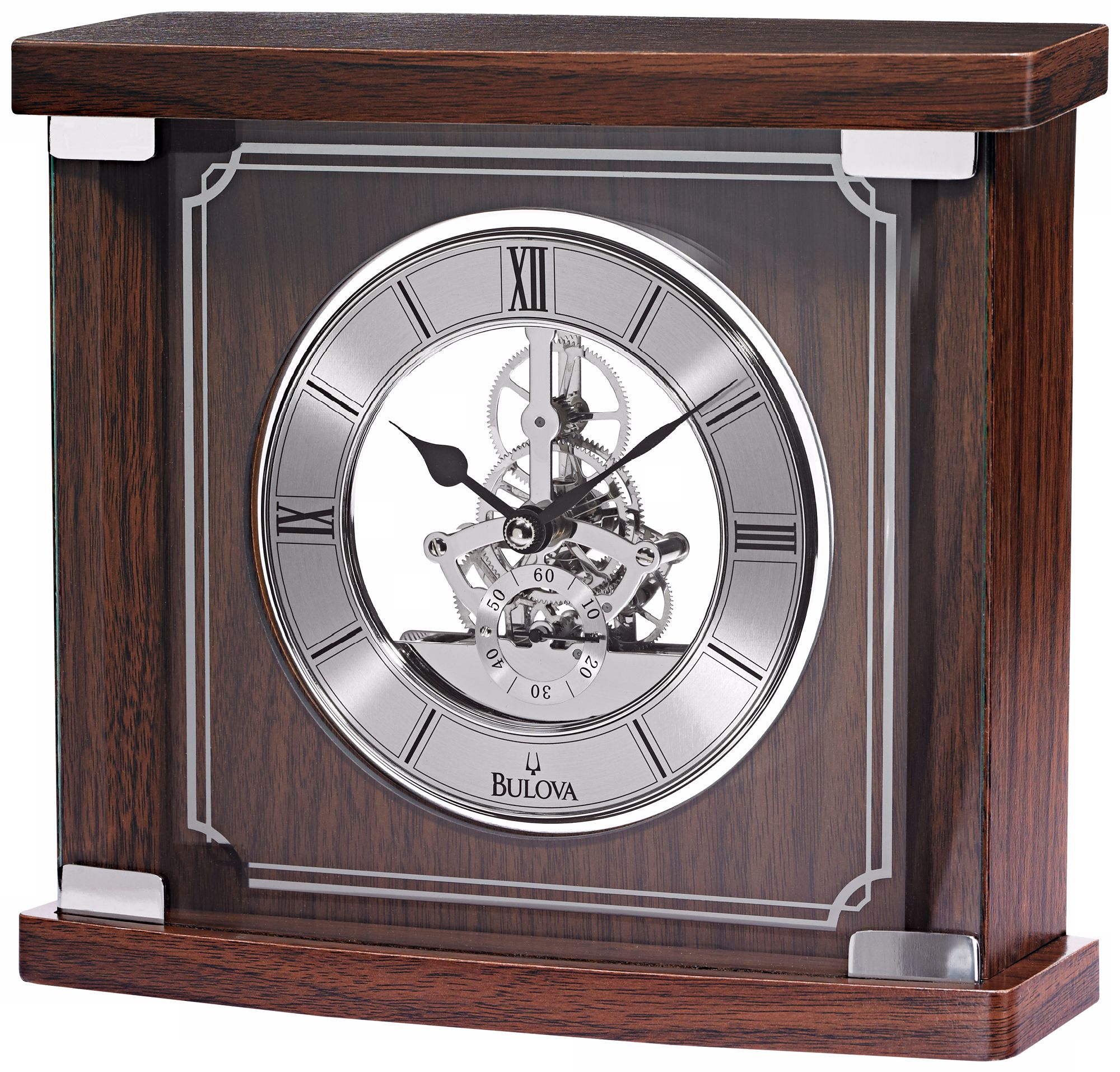 Stratham Walnut Veneer 8 3/4" Wide Bulova Mantel Clock