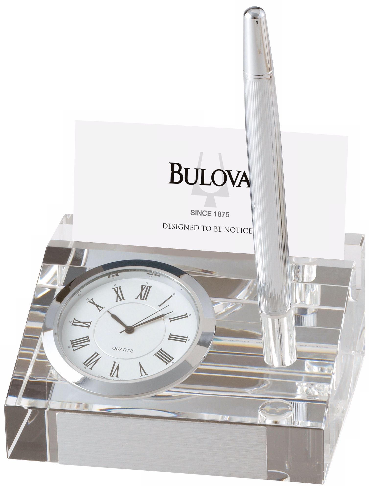 Bulova Dryden Crystal Clock with Card Holder and Pen