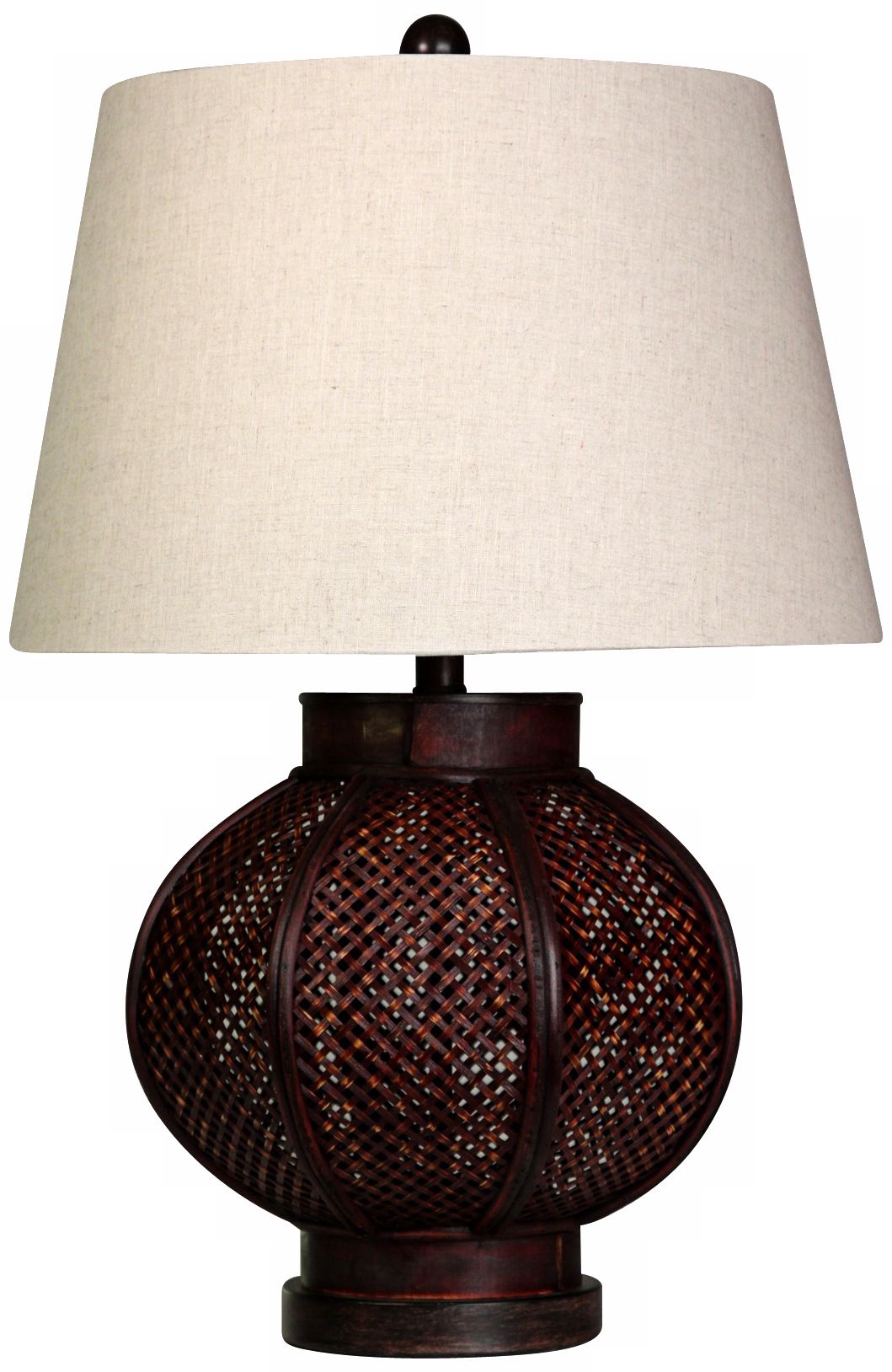 Round Wicker Base with Off-White Linen Shade Table Lamp
