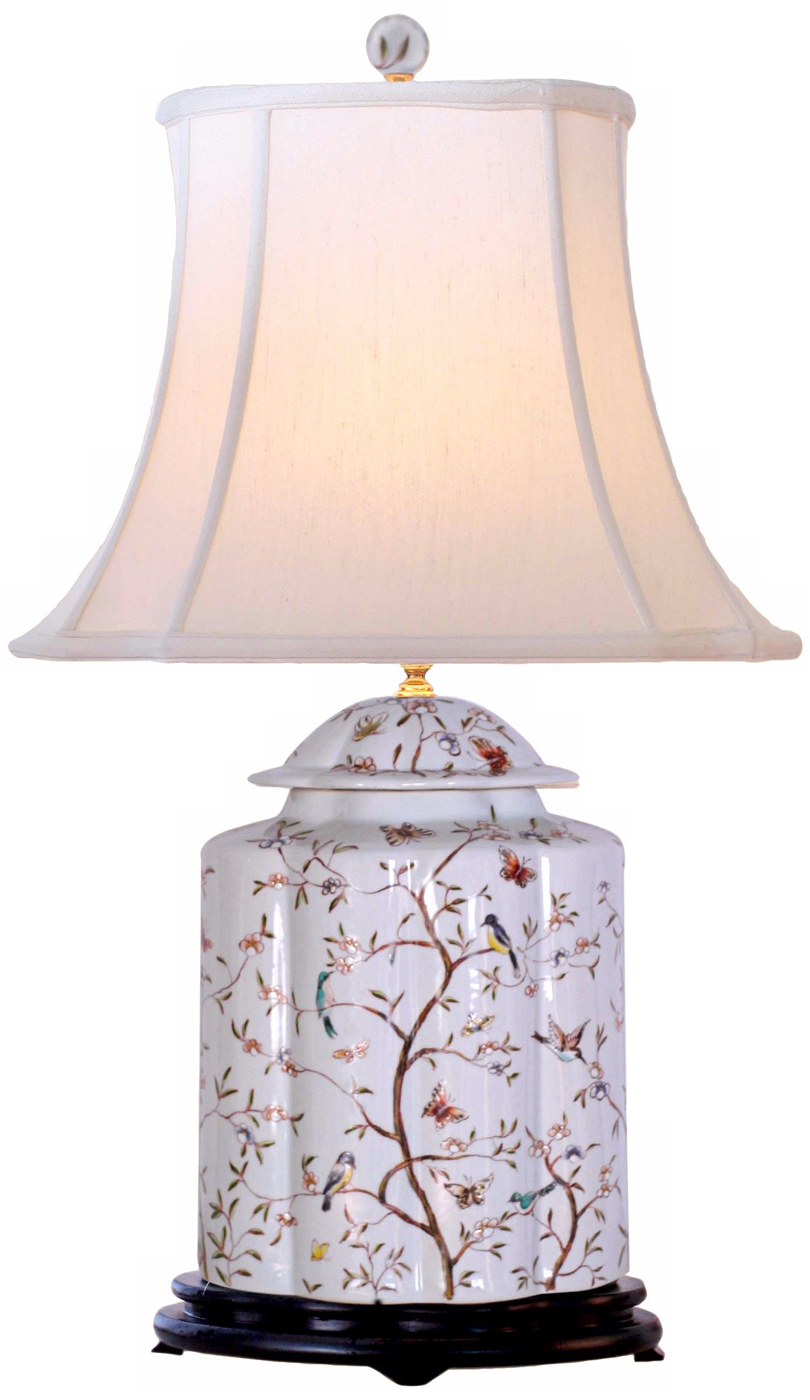 Floral and Birds Scalloped Jar Porcelain Table Lamp