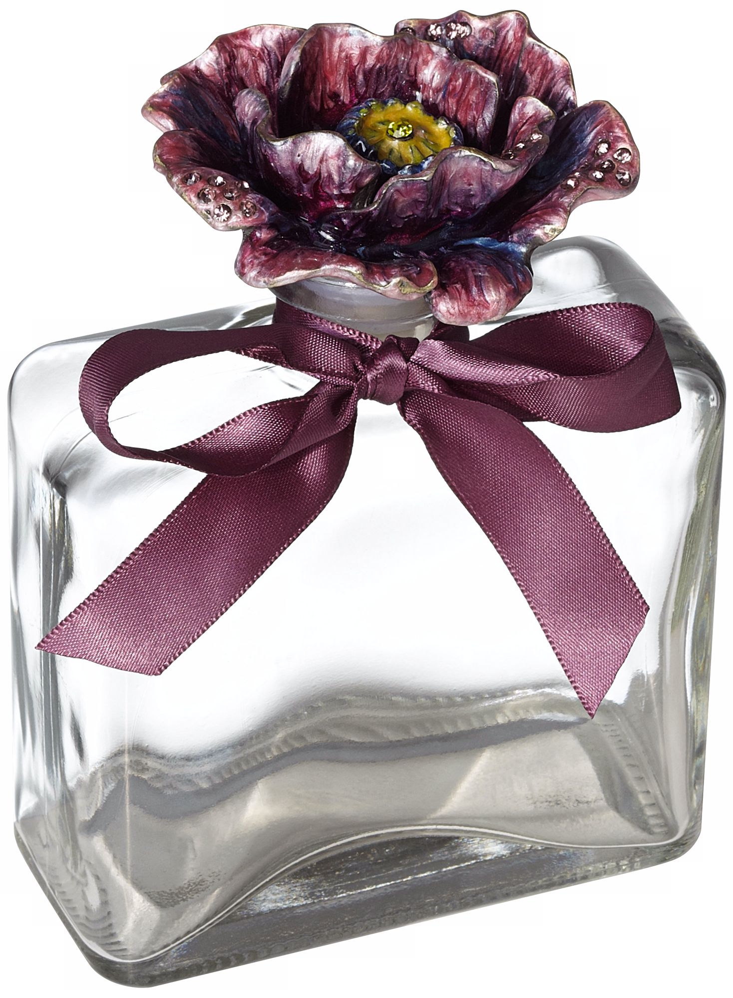 Plum Purple Flower Square Clear Glass Bottle