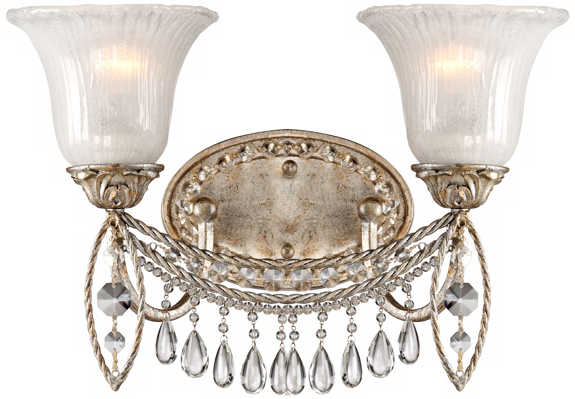 Antique Silver and Crystal 2-Light 16 1/2" Wide Wall Sconce