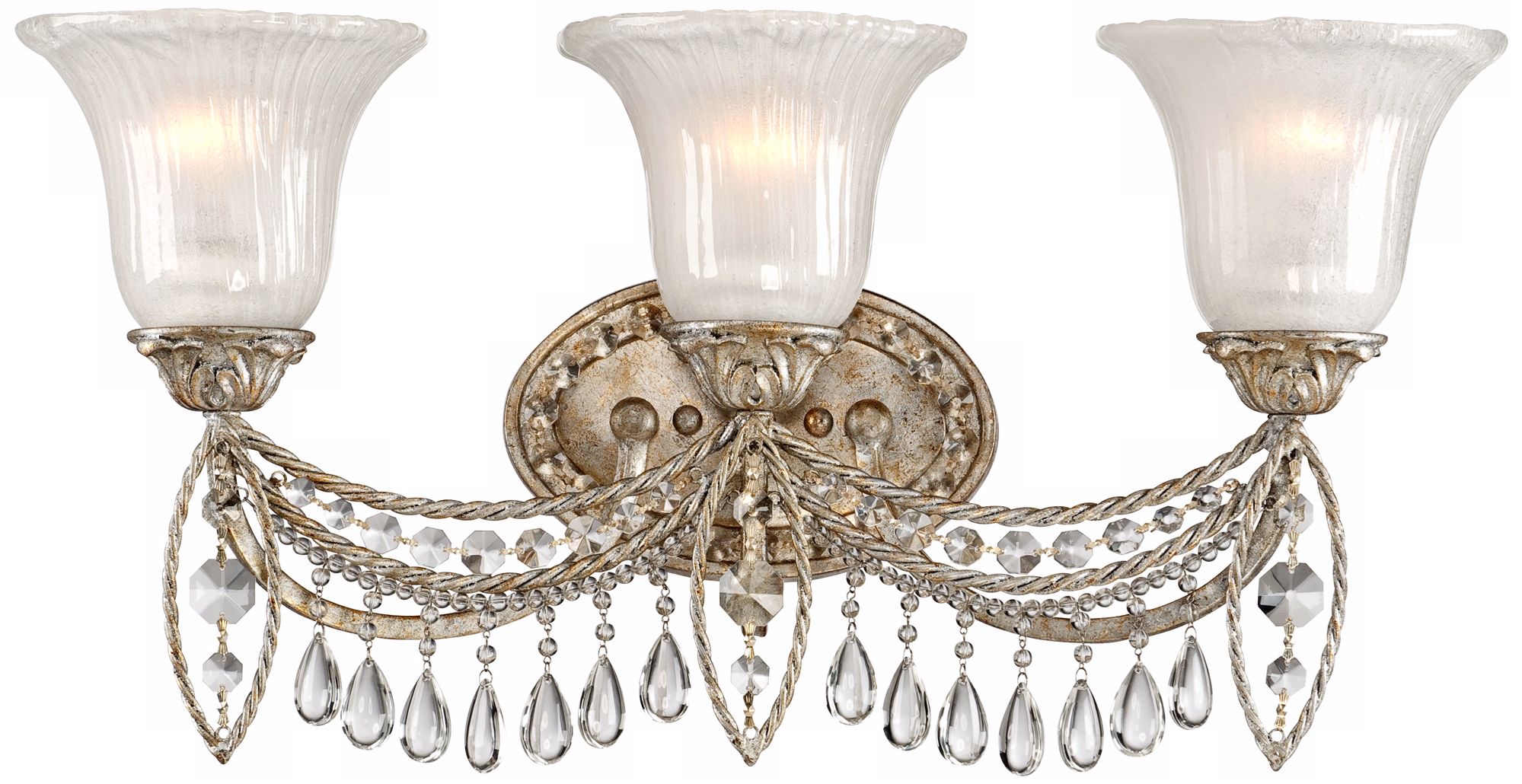 Antique Silver and Crystal 3-Light 23" Wide Bath Fixture