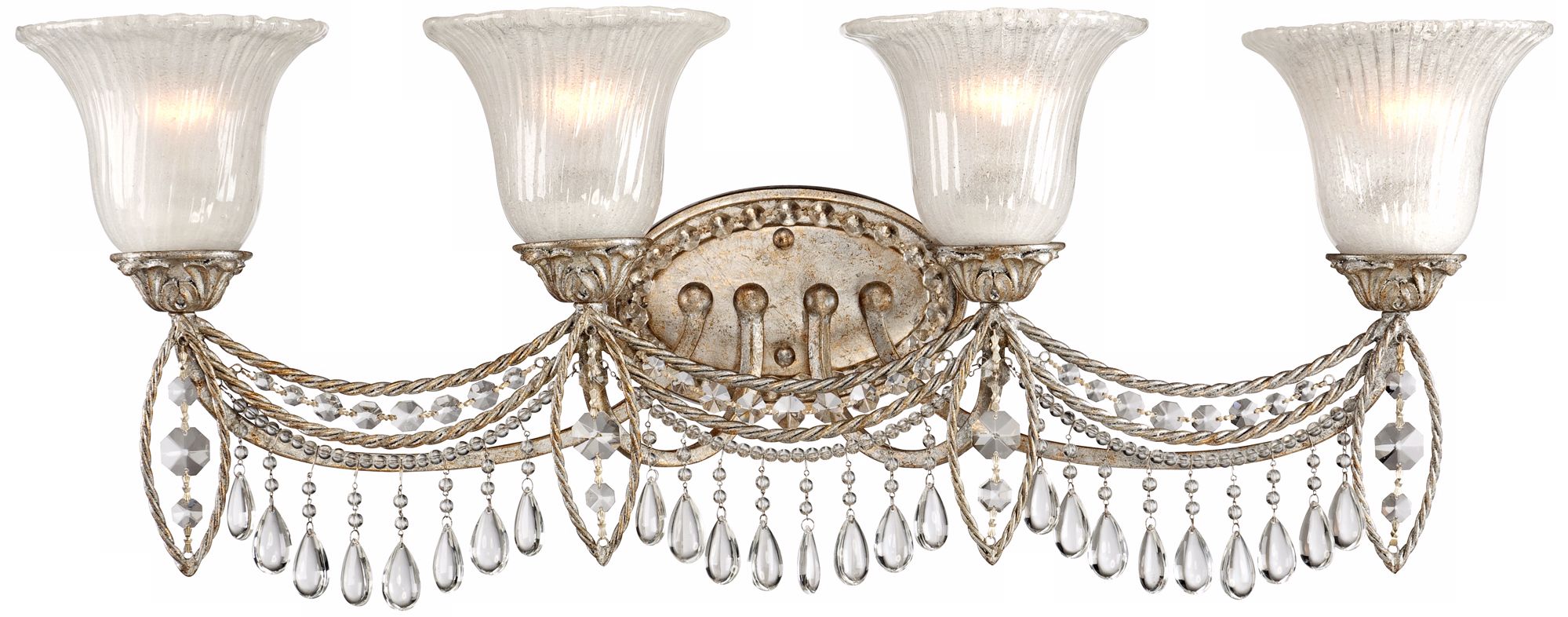 Antique Silver and Crystal 4-Light 32" Wide Bath Fixture