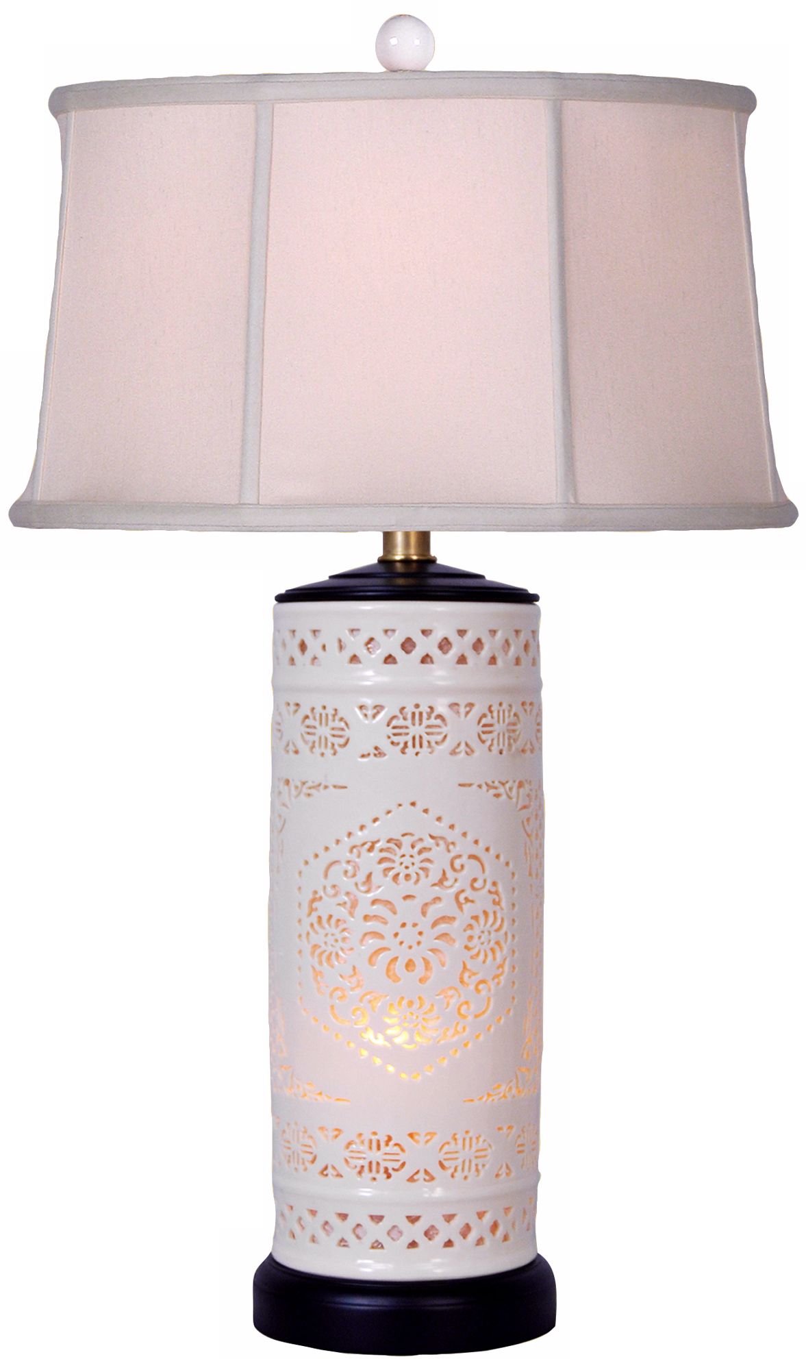 Pierced Bone China with Drum Shade Night Light Table Lamp