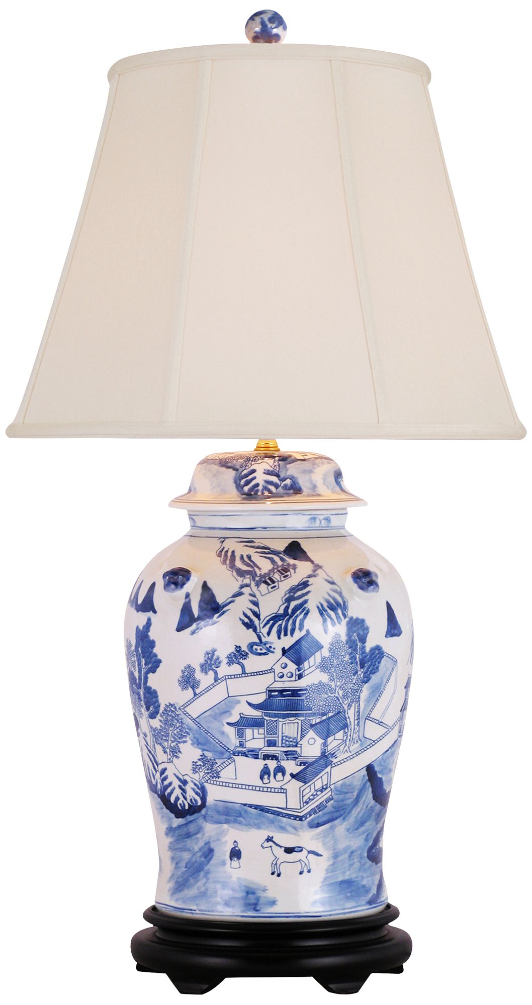 Canton Blue and White Temple Jar Porcelain Table Lamp