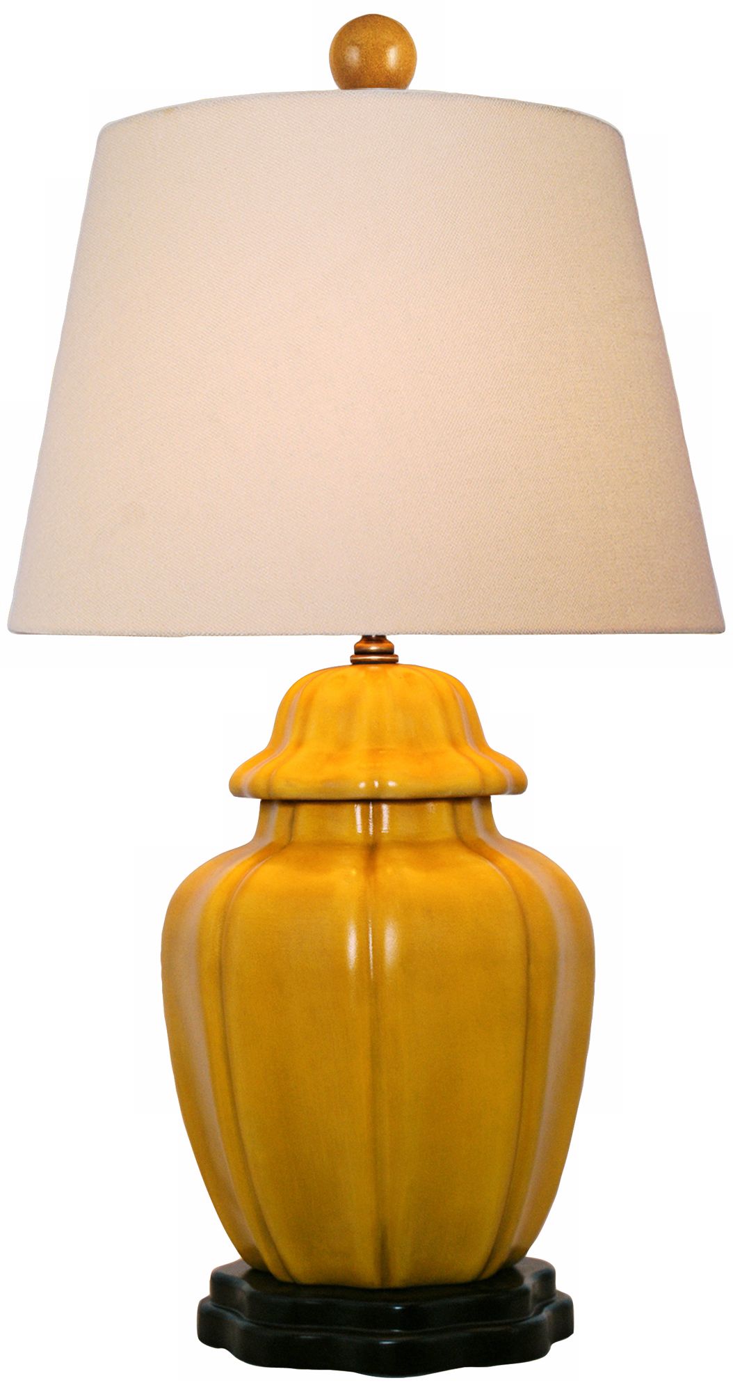 Mustard Yellow with Beige Empire Shade Porcelain Table Lamp