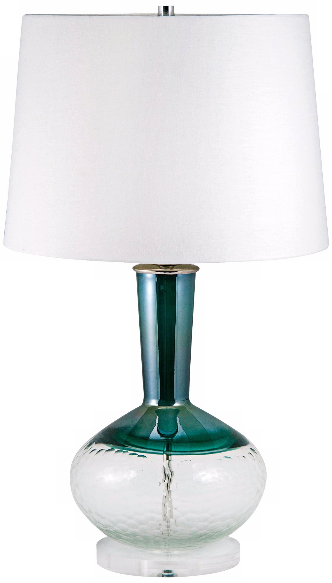 Hand-Blown White and Teal Glass Table Lamp