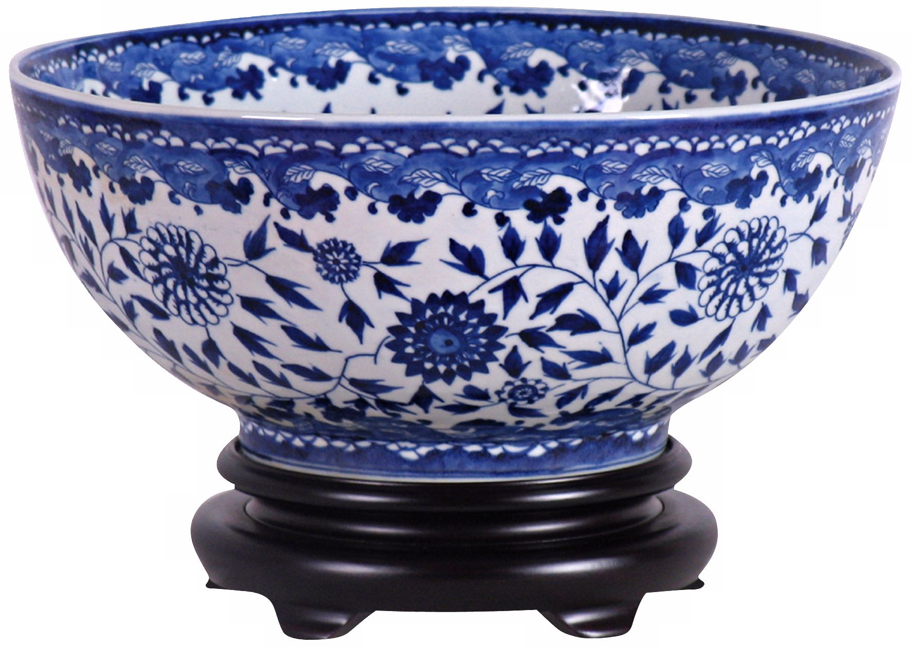 Blue and White Asian Style Porcelain Bowl with Base