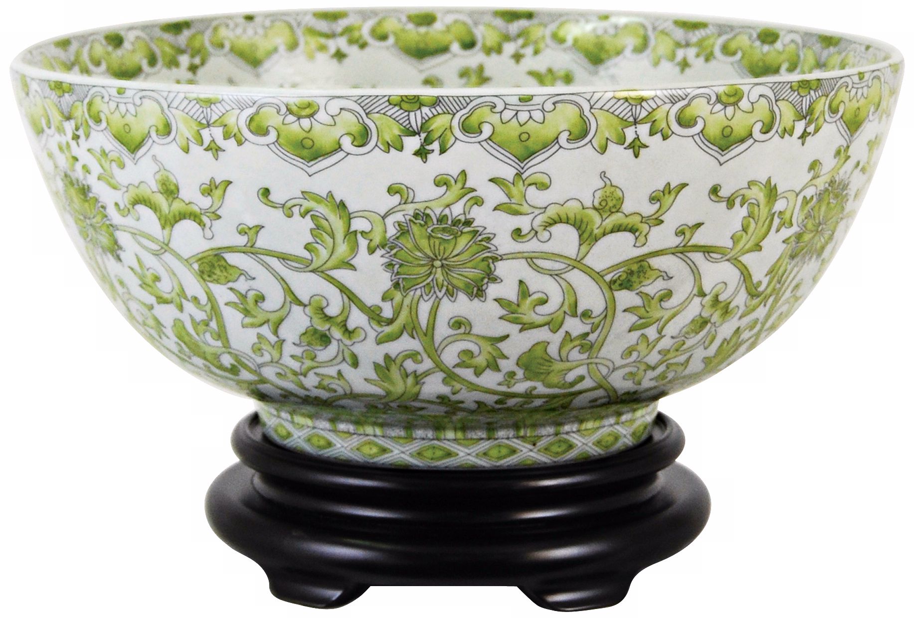 Green & White Porcelain Bowl with Base